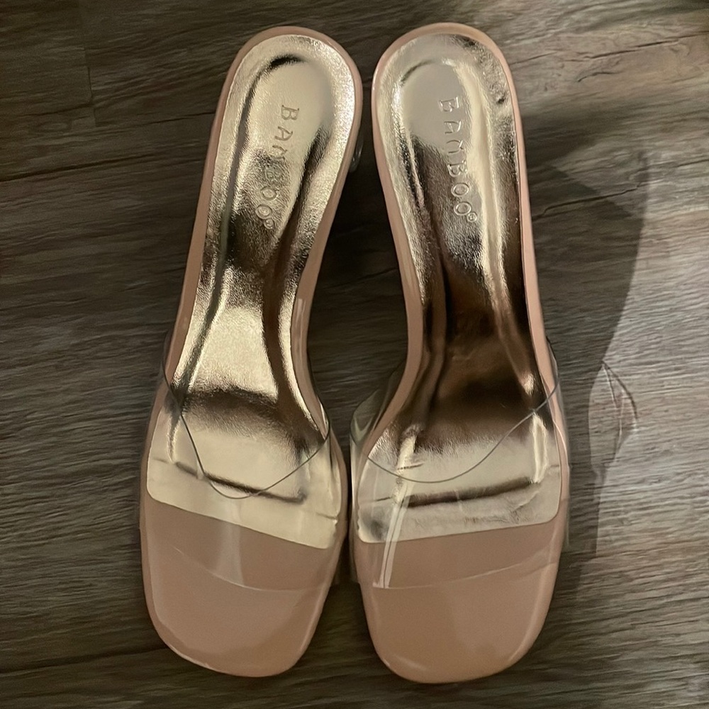Bamboo clear and nude heels